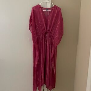 Anthropologie gorgeous cover up dress pink with gold foil thread